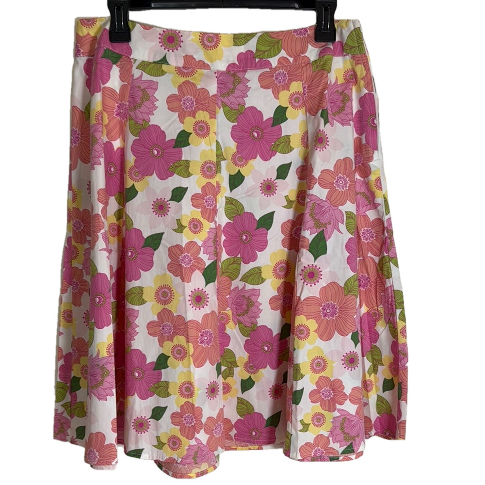 St. John's Bay Pink and Yellow Knee-Length A-Line Skirt SKU0176
